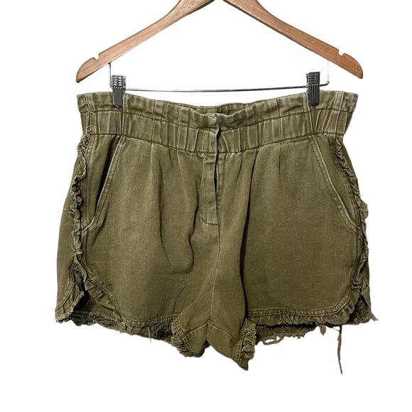 GeeGee Shorts Womens Olive Denim Grunge Hippie Boho Ruffle Raw Hem Hi Waist 16 - Picture 1 of 10